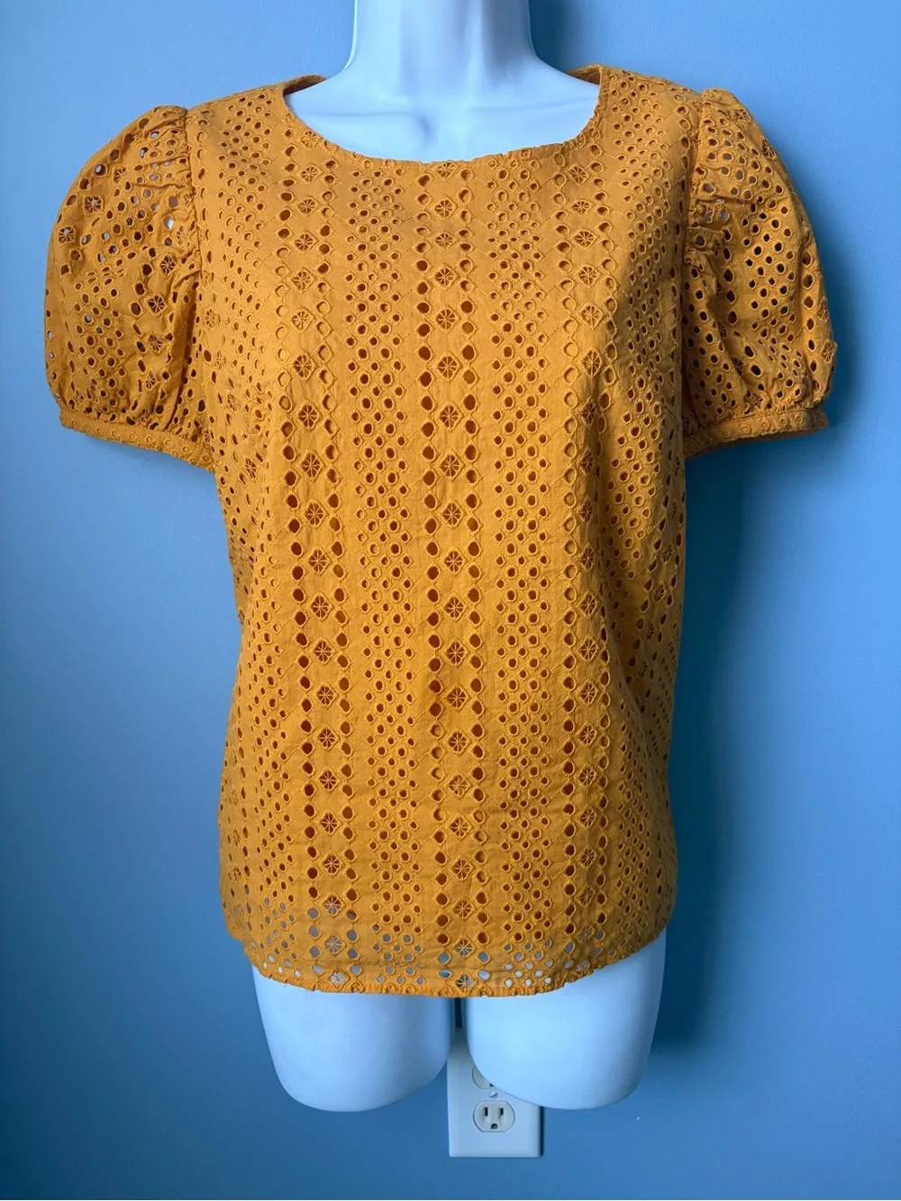 J. Crew Factory Eyelet Puff Sleeve Top, Bronzed Topaz, AL517, Size XS